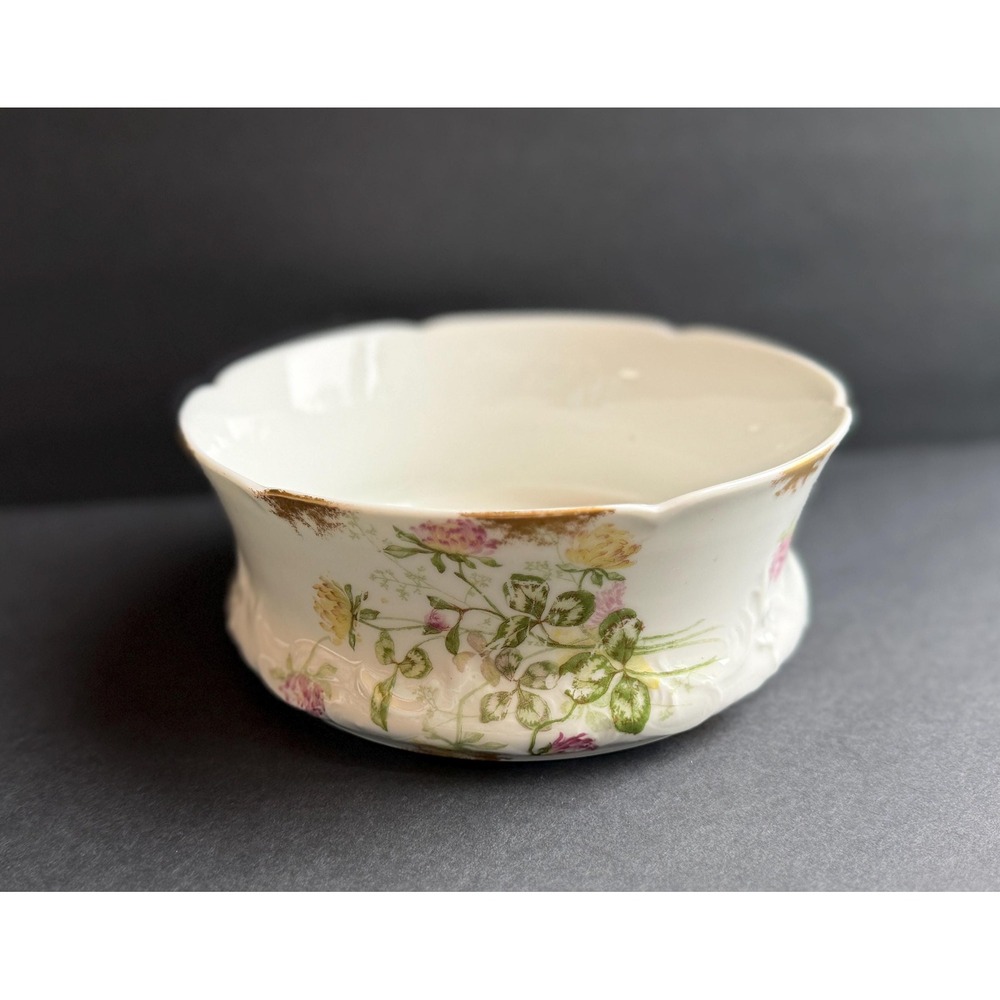 Antique D&C France Limoges Pudding Bowl, Clovers Motif, c.1890s‎